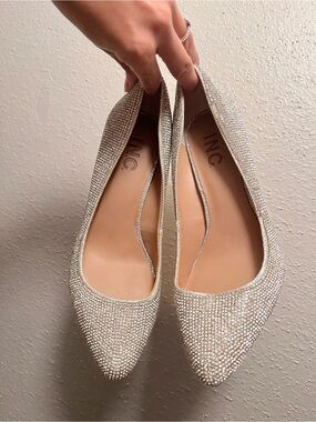 INC International Concepts Sparkling Rhinestone Pointed Flats in Silver
